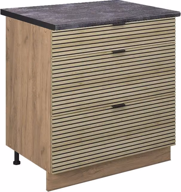 Mobiletto base per cucina Fame-Line Pannello in quercia/Rovere dorato 80 cm con 3 cassetti, PL Antracite Vicco