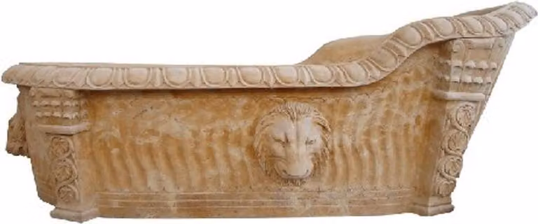 Casa Padrino Vasca da bagno barocca Testa di leone giallo 180 x 95 x H. 75 cm - Vasca da bagno autoportante in marmo - Accessori da bagno barocchi - Nobile e magnifico