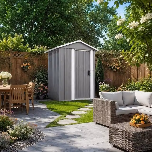 Garden Shed, Grey, 126x97.5x177 Cm, Galvanized Steel