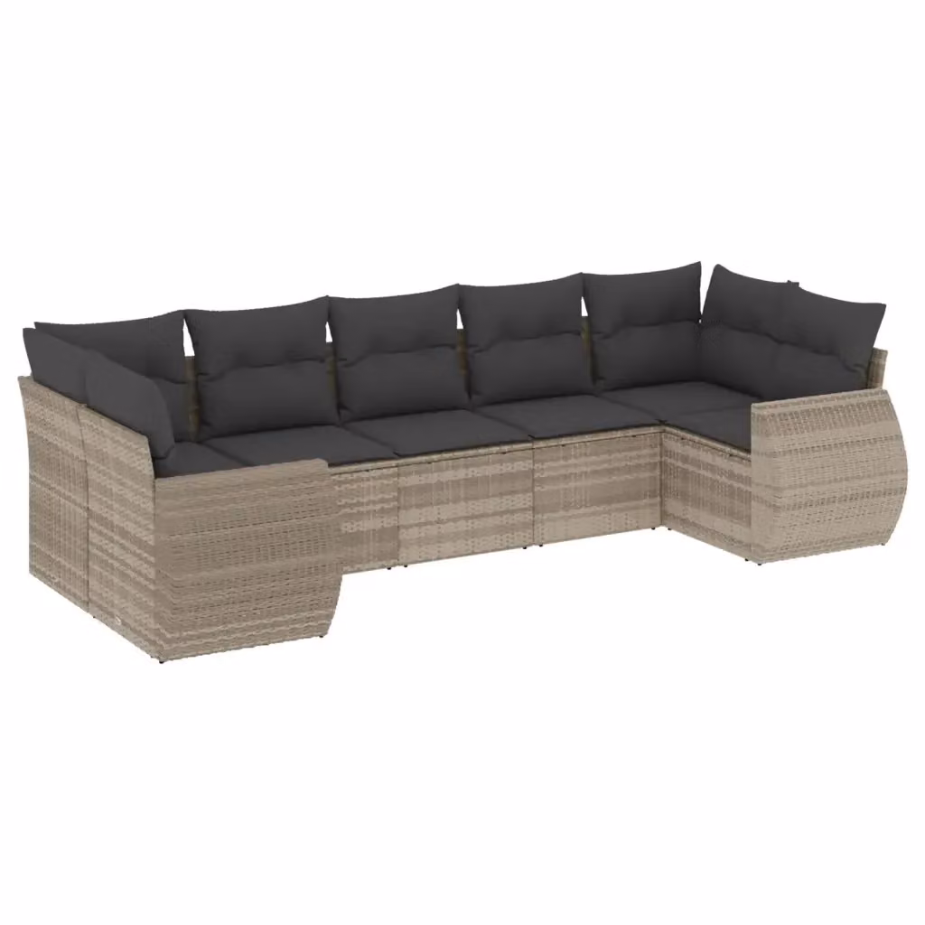 Set di divani da giardino vidaXL a forma di L composto da 7 pezzi in polyrattan con cuscini grigi – 2