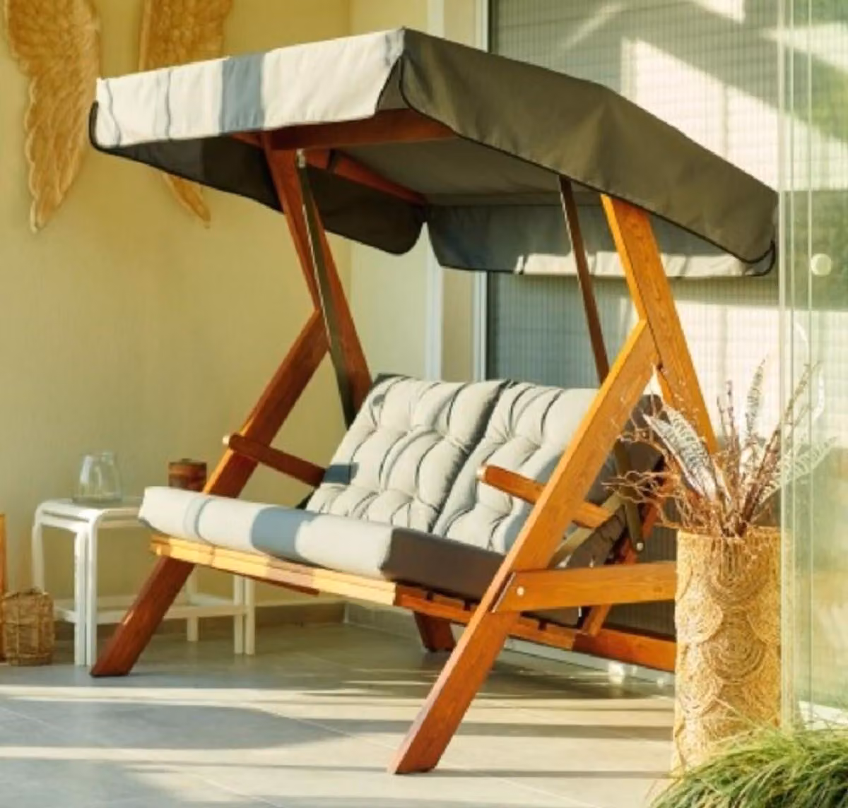 Casa Padrino Altalena Hollywood Verde / Marrone - Altalena da giardino resistente alle intemperie con tettuccio parasole - Mobili da giardino - Mobili