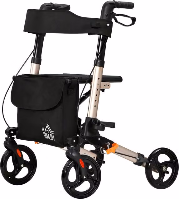 Deambulatore a 4 ruote pieghevole per camminare 64 x 67 x 92 cm sedile con schienale doppi freni moderno in alluminio dorato 21_0000845