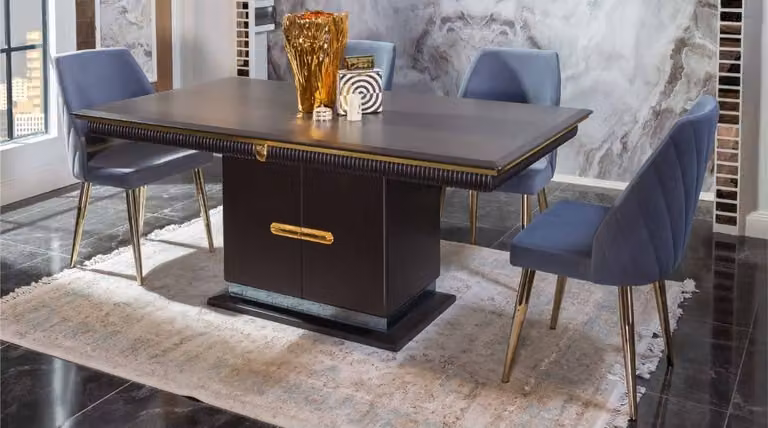 Luxuriöse Edelstahl Esszimmergarnitur Moderner Esstisch 4x Polsterstühle