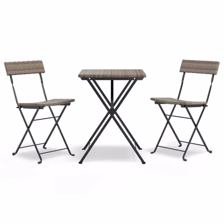 Set Pieghevole da Bistrò 3 pz Grigio in Polyrattan