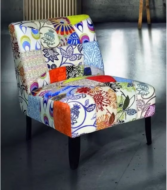Poltrona moderna design patchwork multicolore con struttura in metallo Mobili 2G L/P/H: 62 x 84 x 84 cm