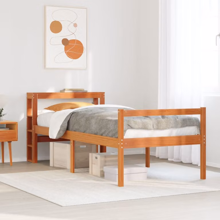vidaXL Giroletto con Testiera in Legno di Pino Massello, Colore Marrone Cera, 75 x 190 cm