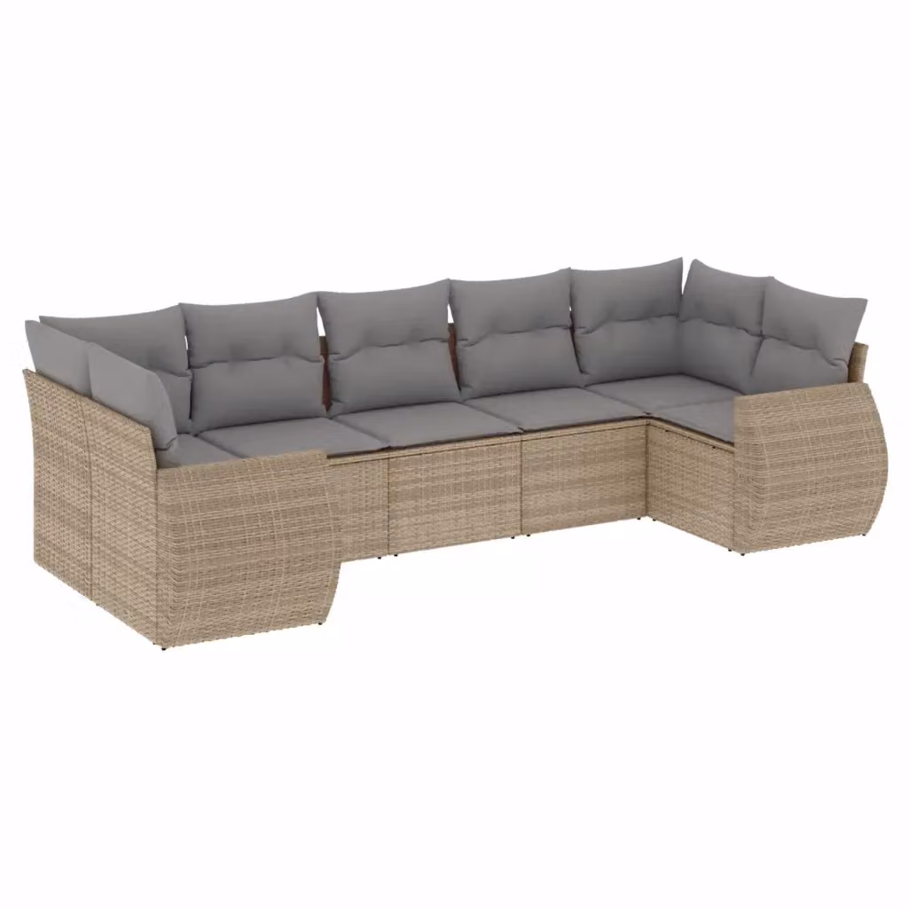Set Divani da Giardino vidaXL 7 pz in Polyrattan con Cuscini Beige e Grigio – 2