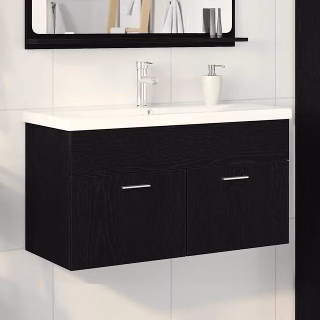 Mobile da bagno sospeso vidaXL nero con ante a battente L: 90 cm, P: 38,5 cm, H: 46 cm – 1