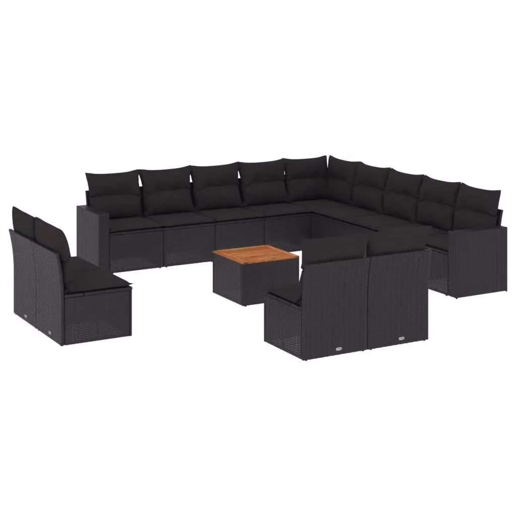 Set di divani da giardino a forma di U vidaXL in polyrattan nero con cuscini e tavolino da esterno – 2