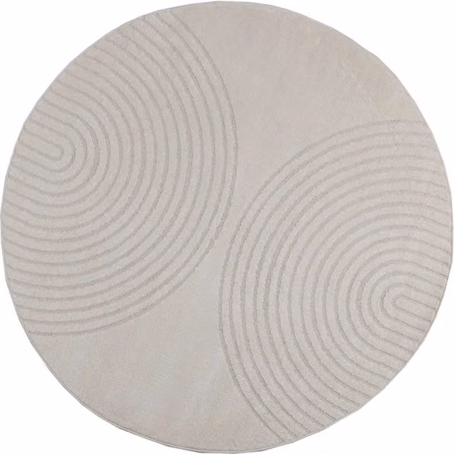 Tappeto Rotondo GALATI Crema e Beige in Poliestere, Diametro: 200 cm