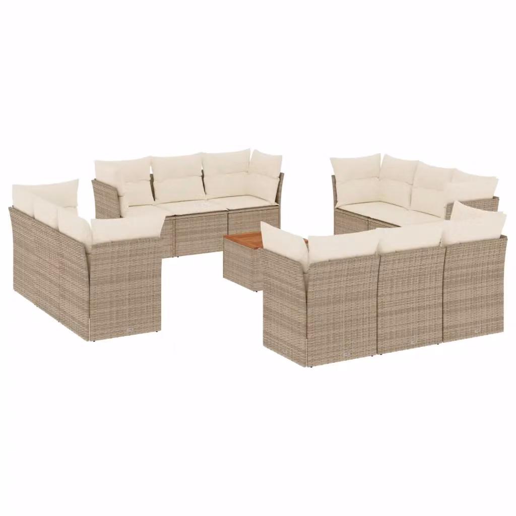 vidaXL Set Divano da Giardino 13 pz a Forma a L con Cuscini Beige e Tavolino da Esterno in Polyrattan e Acciaio Verniciato a Polvere – 2