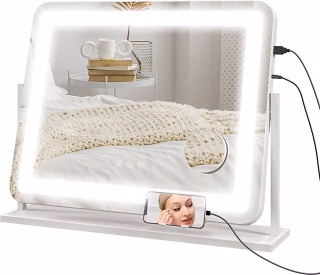 Specchio da Toeletta Zephmum Bianco con Luce LED e Touch Control L 58 cm x P 46 cm