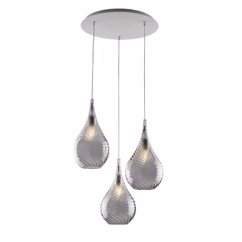 Lampadario Moderno Pluvia Metallo Grigio Fumè 3 Luci E27