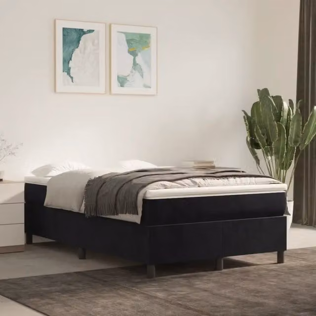 Letto Ibrido con Giroletto a Molle e Materasso vidaXL in Velluto Nero, L/P: 120 x 200 cm