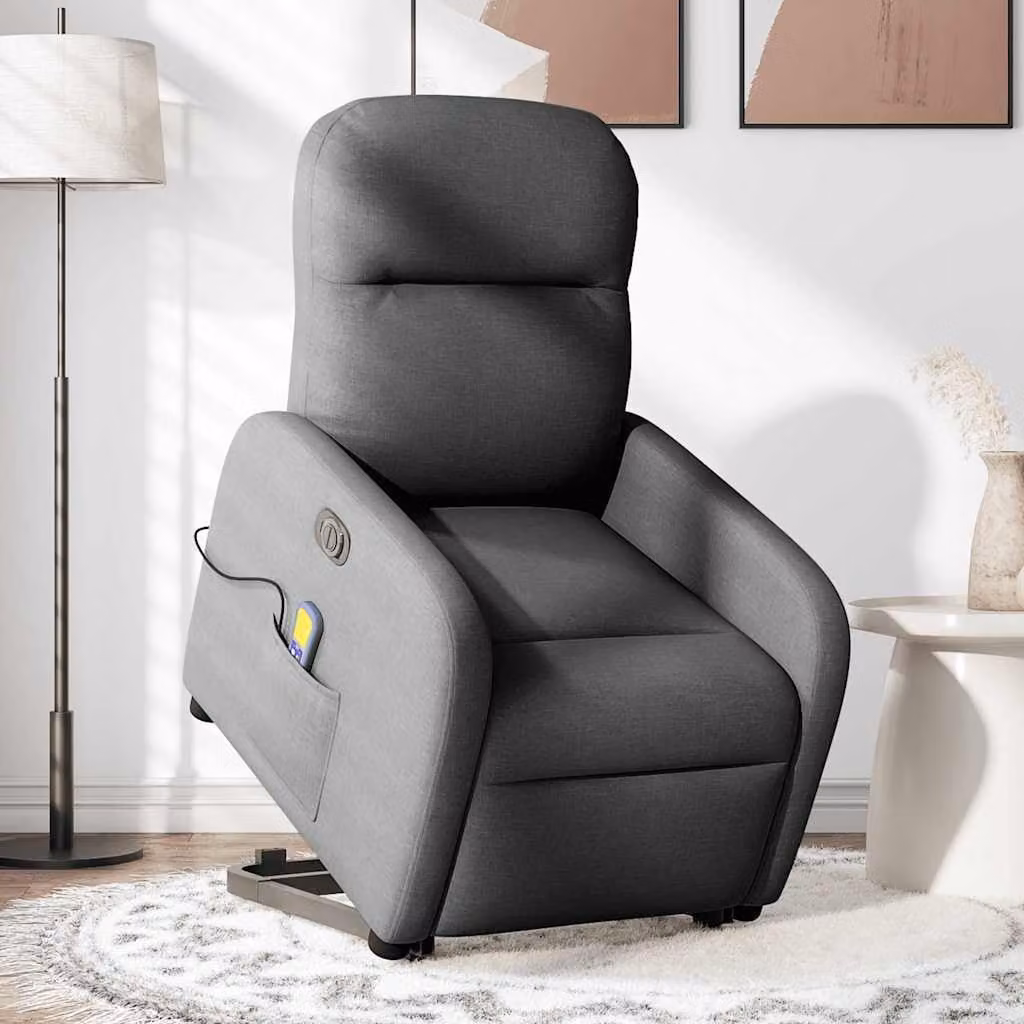 Poltrona Alzapersona Massaggi Elettrica Grigio Scuro Tessuto
