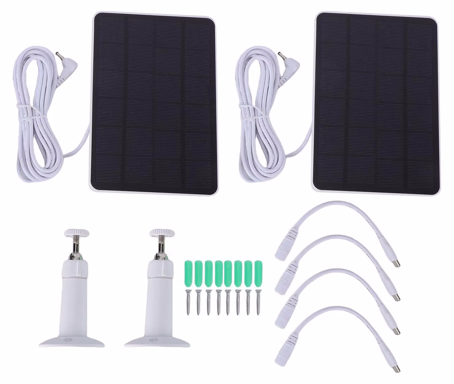 2 pannelli solari da 10W, adatti per le telecamere di sicurezza Ring, grado di protezione IP65, impermeabili, con connettori micro USB-C, e cavo di alimentazione lungo 3 metri