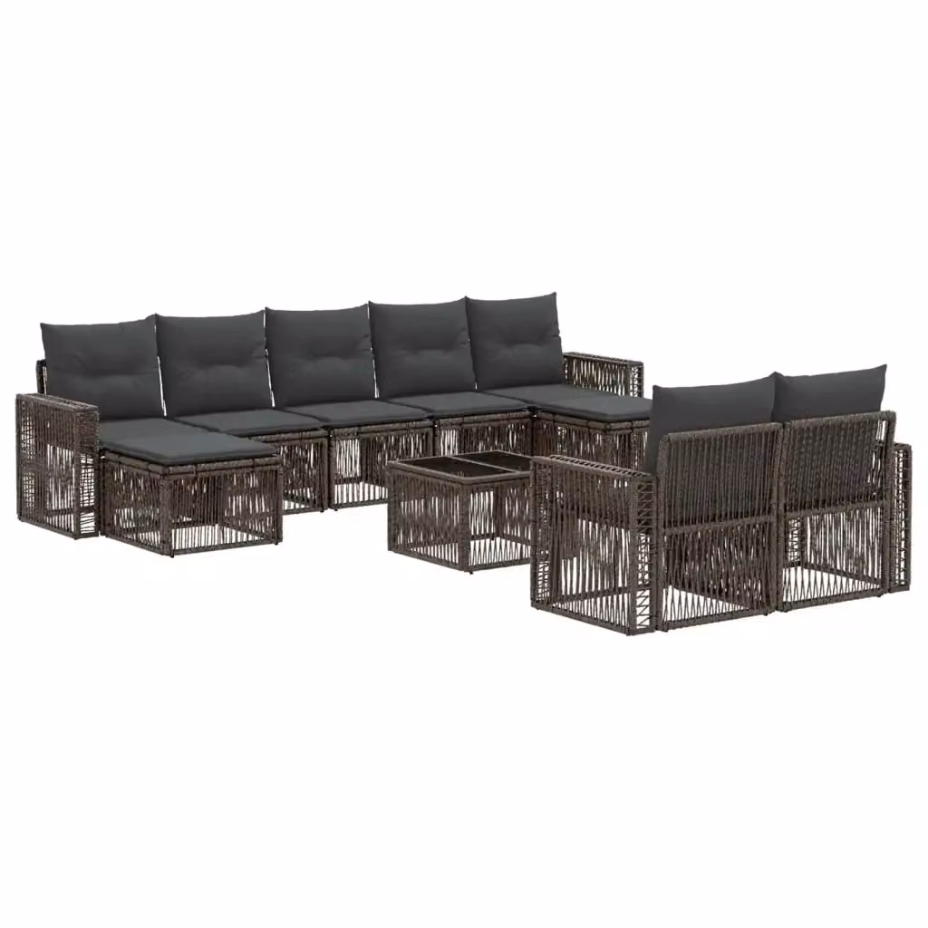 Set Divano da Giardino vidaXL a Forma a U in Polyrattan Grigio e Nero con 10 Pezzi e Cuscini Inclusi – 2