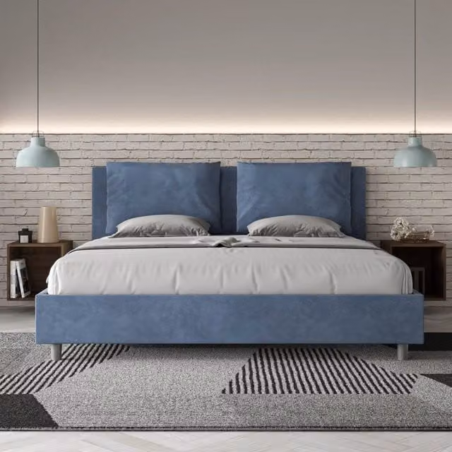 Letto matrimoniale king size con contenitore imbottito in microfibra blu Ityhome L: 210 cm, P: 190 cm
