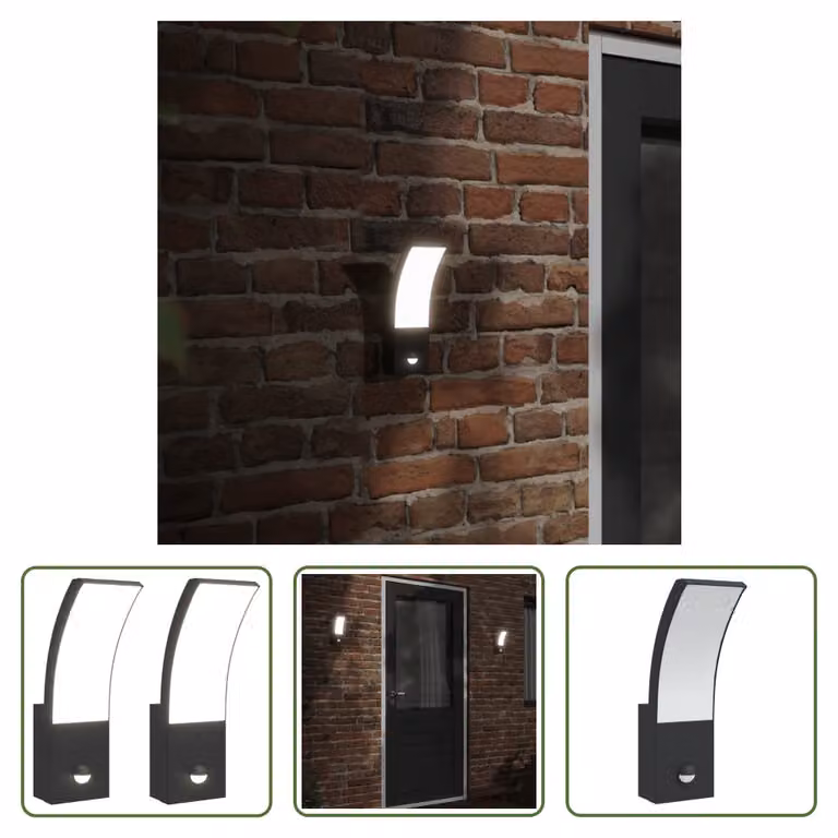 The Living Store Applique da esterno a LED con sensore 2 pezzi in alluminio pressofuso nero