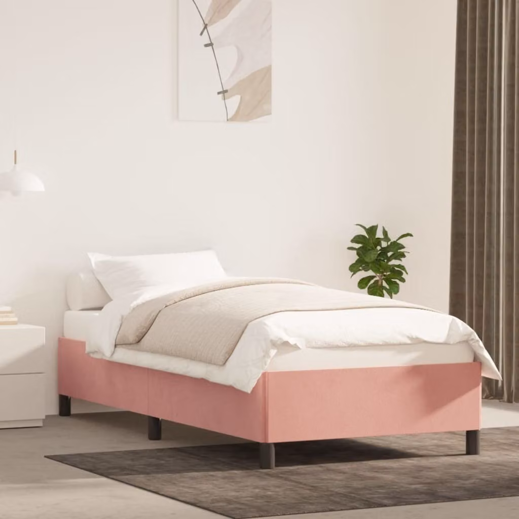 The Living Store Rete da letto rosa 90x200 cm in velluto