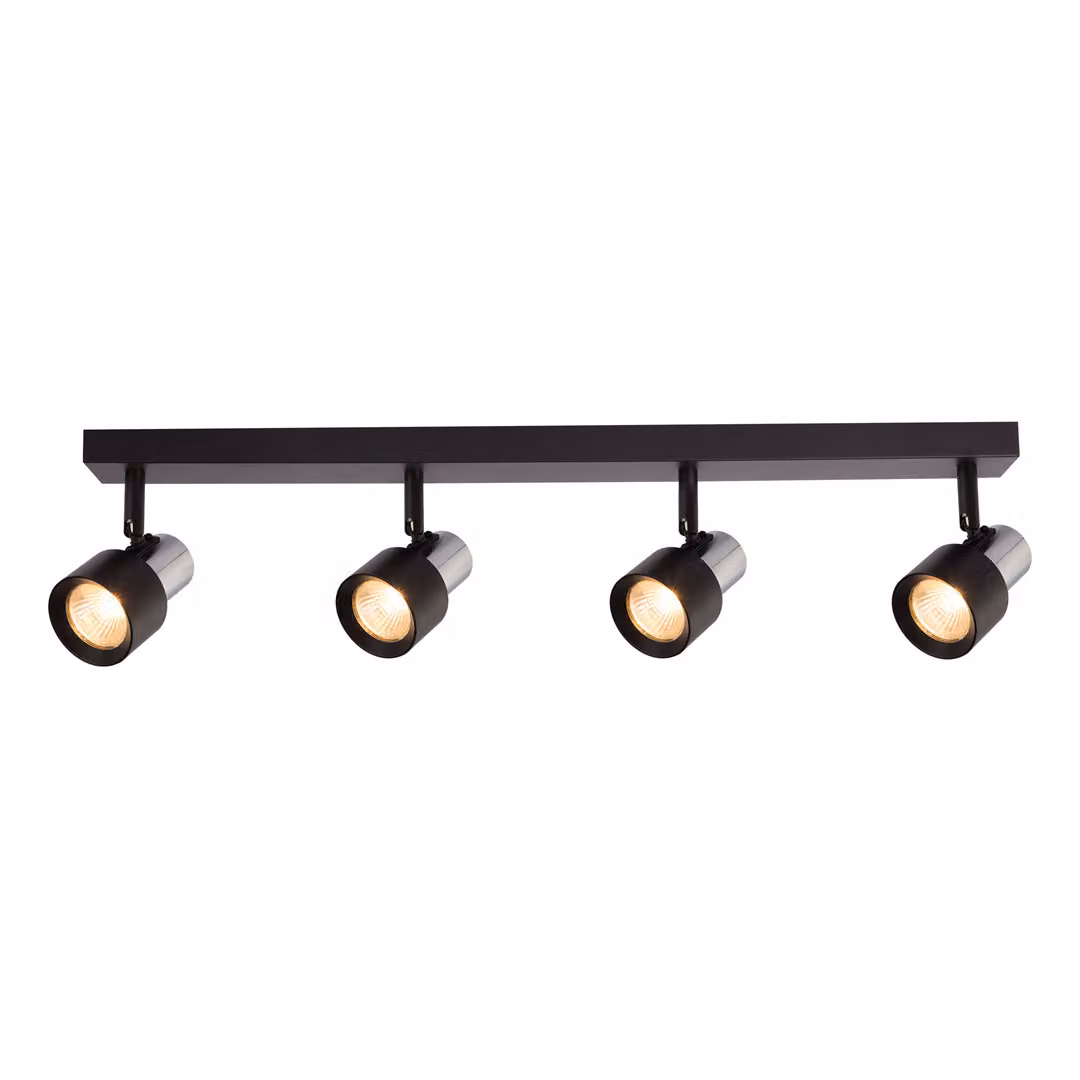 Striscia nera 4 faretti neri con cromo mobili 4xGU10 10W Cino Milagro