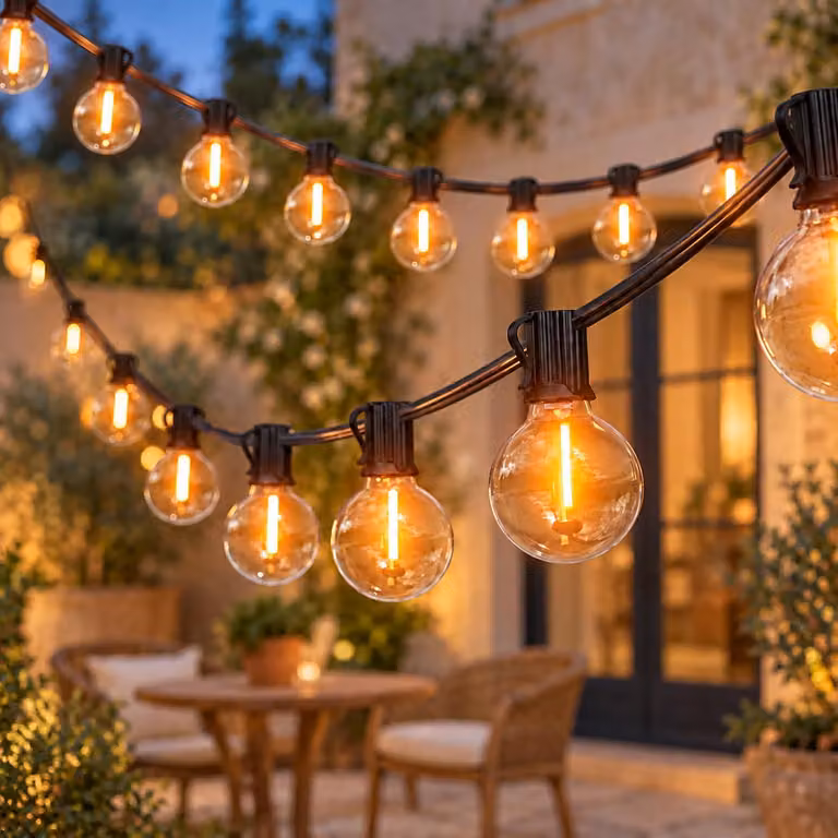 Catena di luci LED per esterni, lunghezza 33,5 metri, resistente agli agenti atmosferici, con 52 lampadine G40