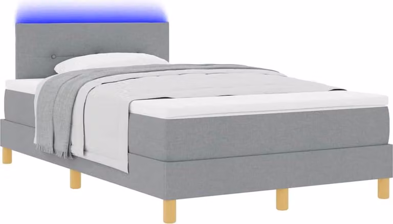 Letto boxspring LED con materasso Grigio chiaro 120 x 200 cm Tessuto