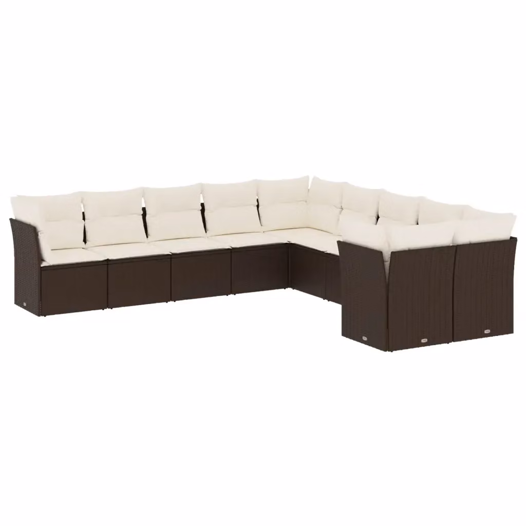 Set di Divani da Giardino a L vidaXL in Polyrattan Marrone e Bianco con Cuscini Imbottiti e Rivestimenti Rimovibili – 2