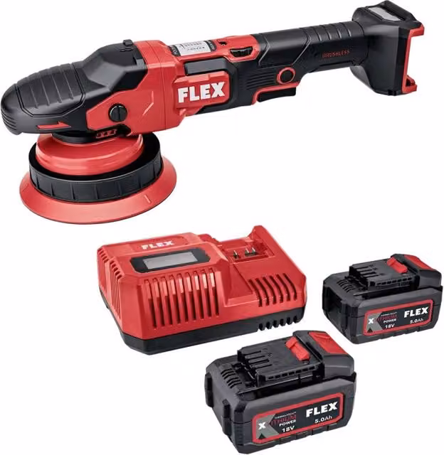 Lucidatrice eccentrica FLEX XCE 8 150 18-EC Set rossa con 2 batterie da 5,0 Ah e caricabatterie CA 12/18V