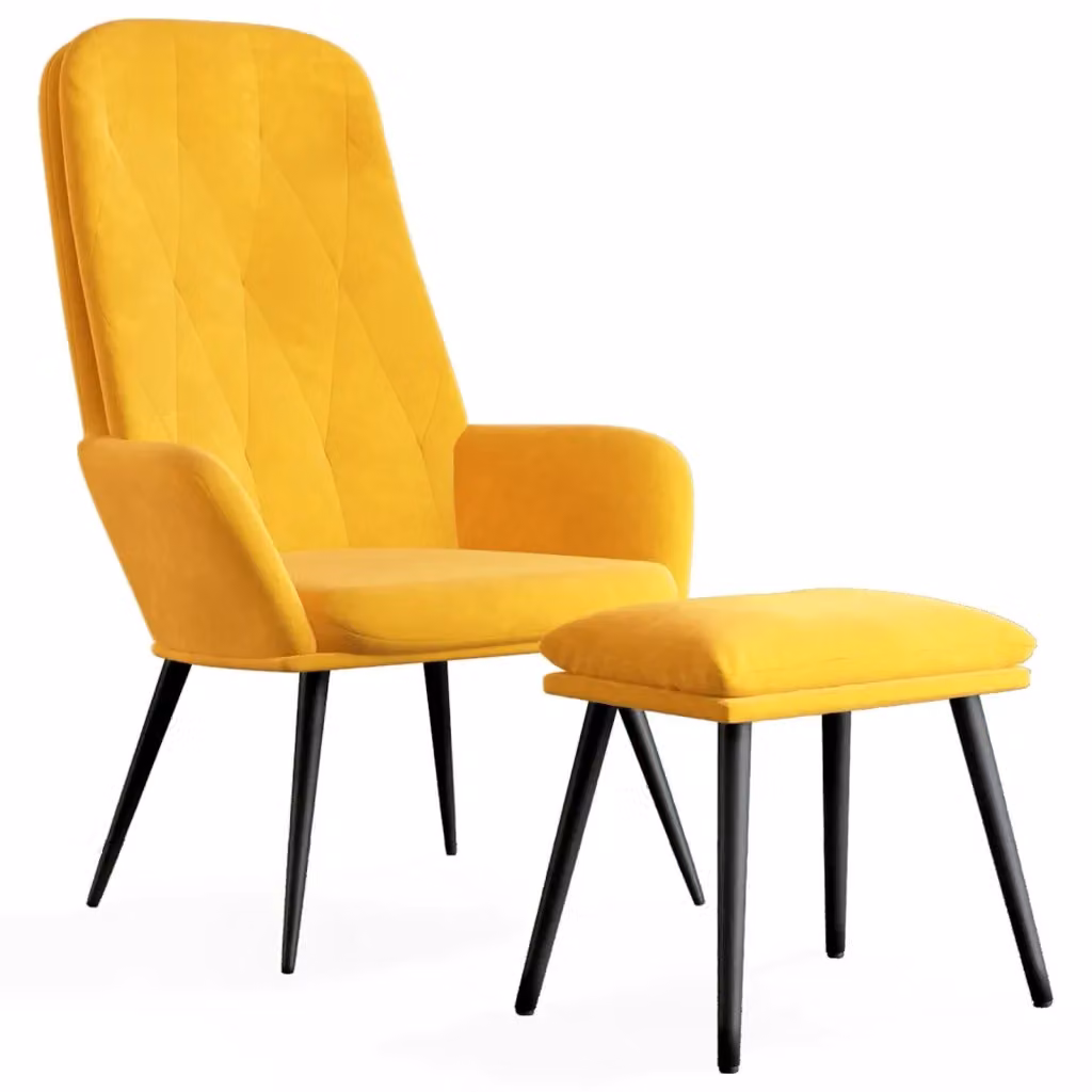 Poltrona Relax con Poggiapiedi vidaXL in Velluto Giallo con Struttura in Metallo – 2