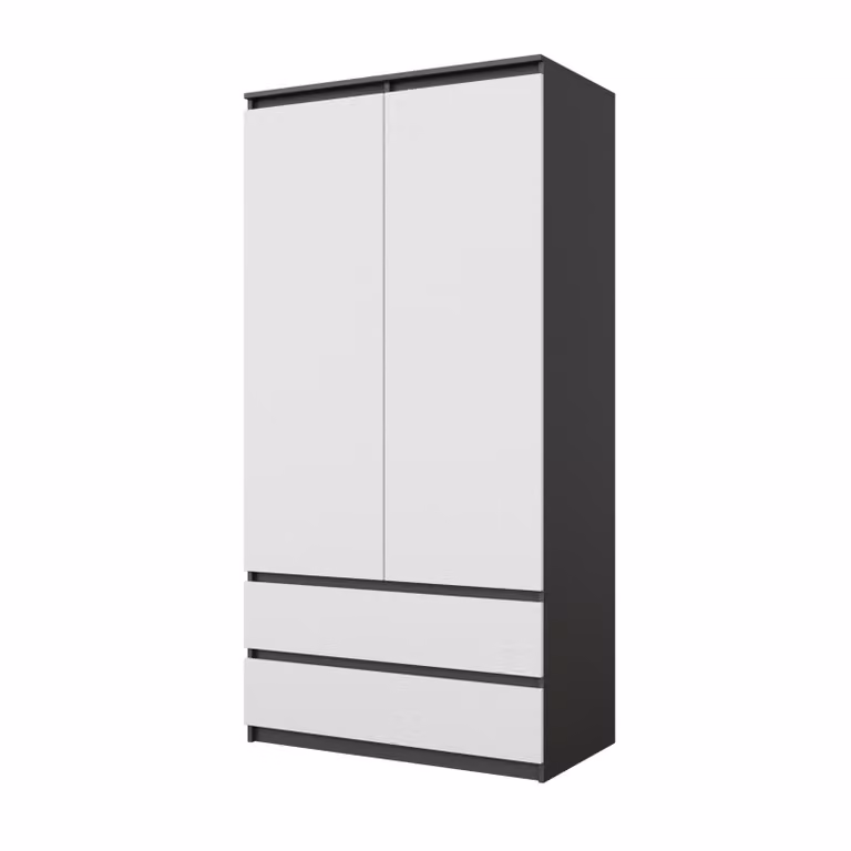 Armadio Antracite / Bianco Opaco – Armadio Camera da Letto 2 Ante con 2 Cassetti, Guardaroba L90 x H180 x P50 cm