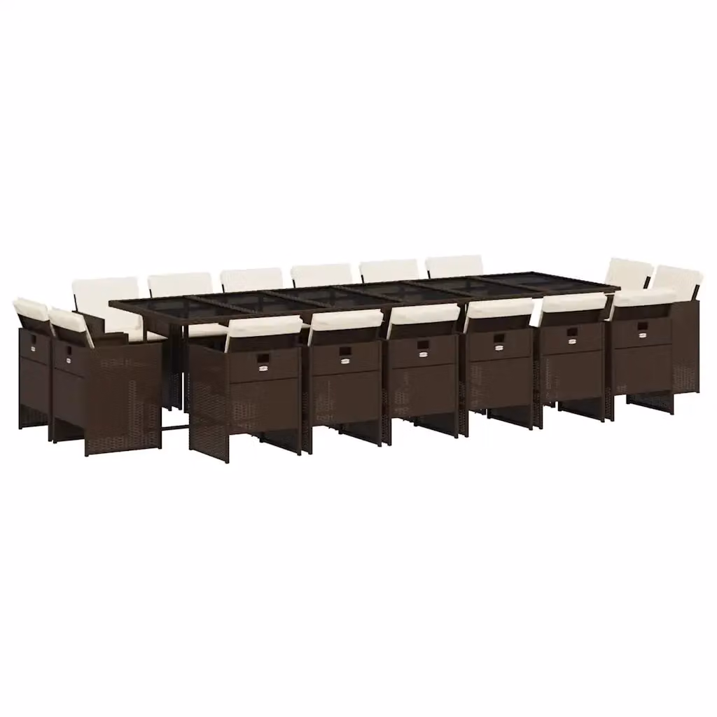 Set da pranzo da giardino vidaXL in polyrattan marrone con 17 pezzi e cuscini – 2