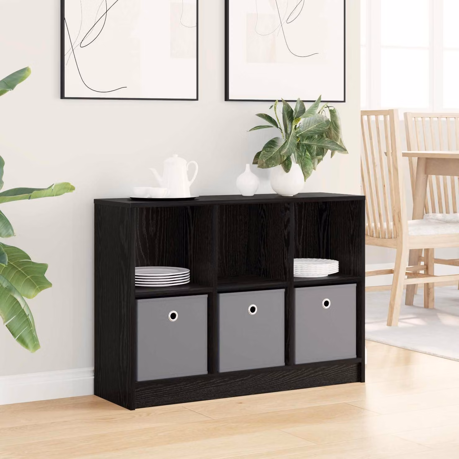 Credenza moderna vidaXL in MDF nero opaco L: 88,5 cm, P: 27,5 cm, H: 63,5 cm