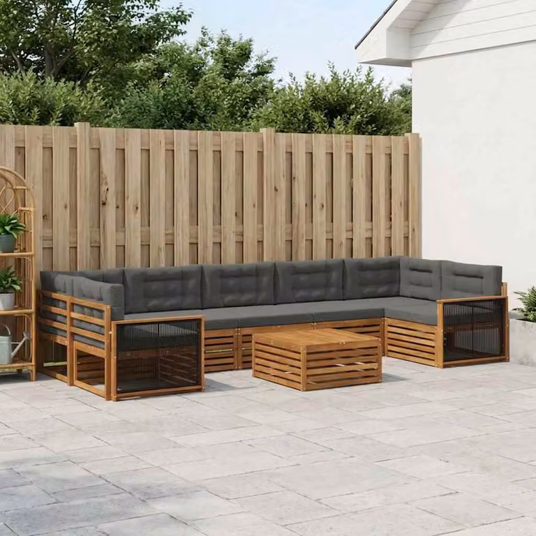 Set di divani da esterno vidaXL 8 pz in legno di acacia con tavolo da caffè, colore beige e antracite