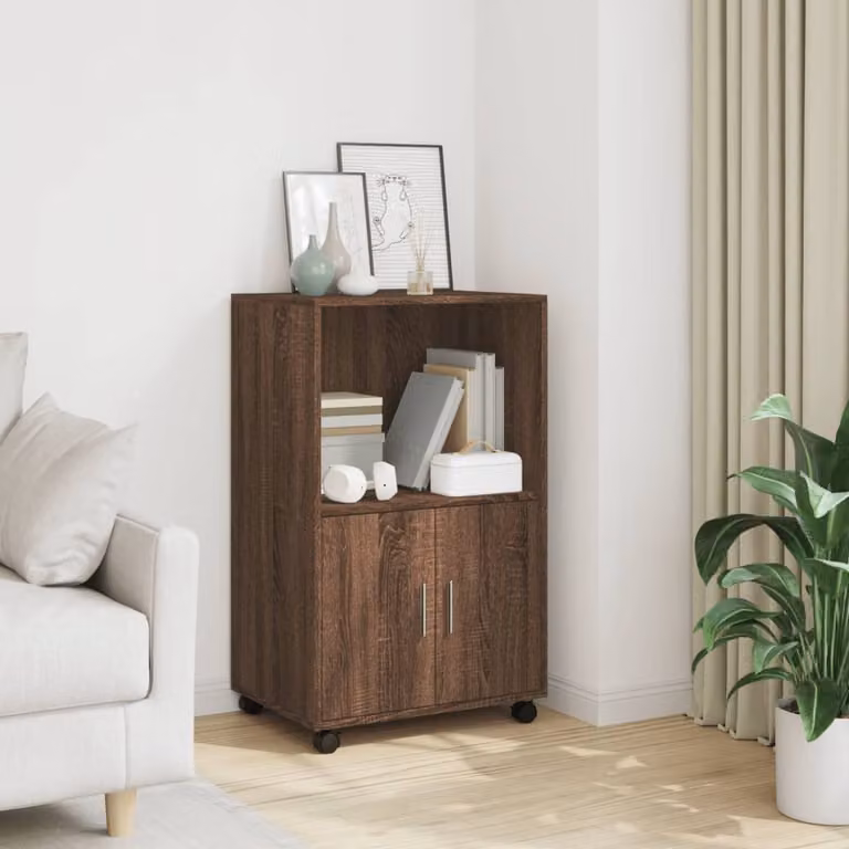 Mobiletto con Ruote vidaXL in Truciolato Rovere Marrone L: 55 cm, P: 40 cm, H: 91 cm
