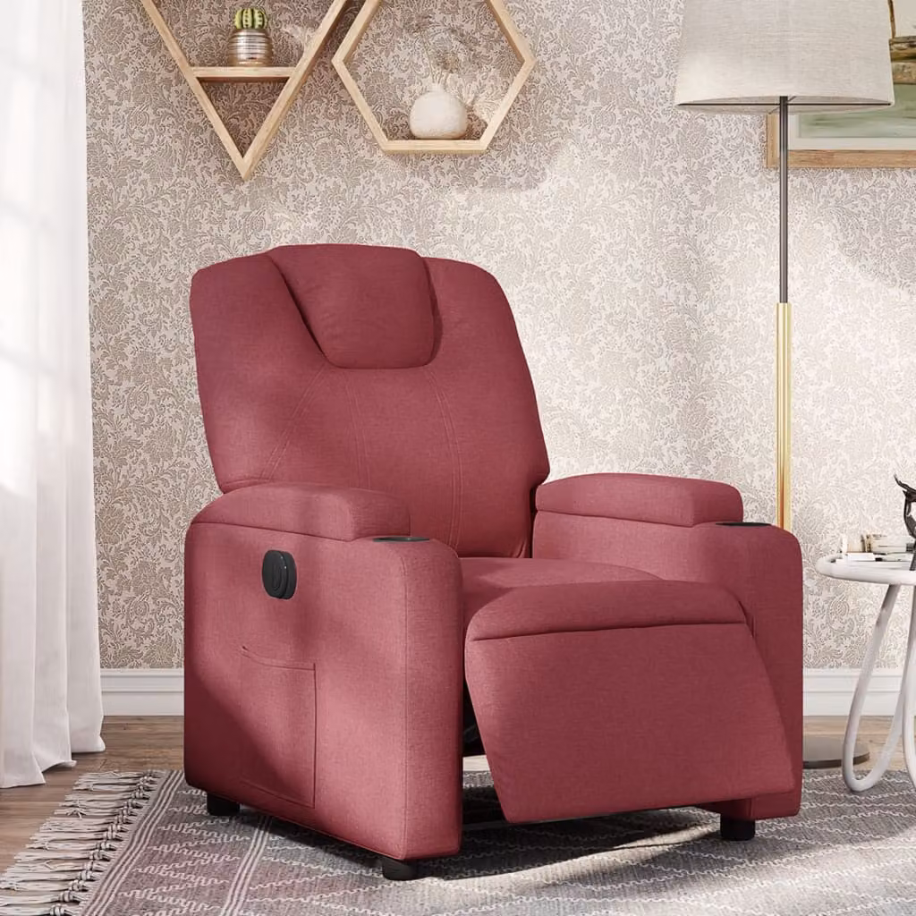 vidaXL Poltrona Elettrica Reclinabile in Tessuto Rosso con Braccioli e Funzione Auto-Return – 1