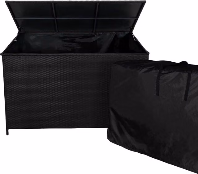 Rattan Box da giardino Nero Grande 138cm Cassapanca per cuscini 582L