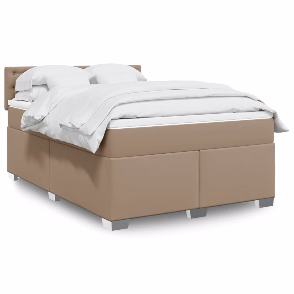 vidaXL Giroletto a Molle con Materasso in Similpelle Beige e Bianco L/P/H: 140 x 200 cm