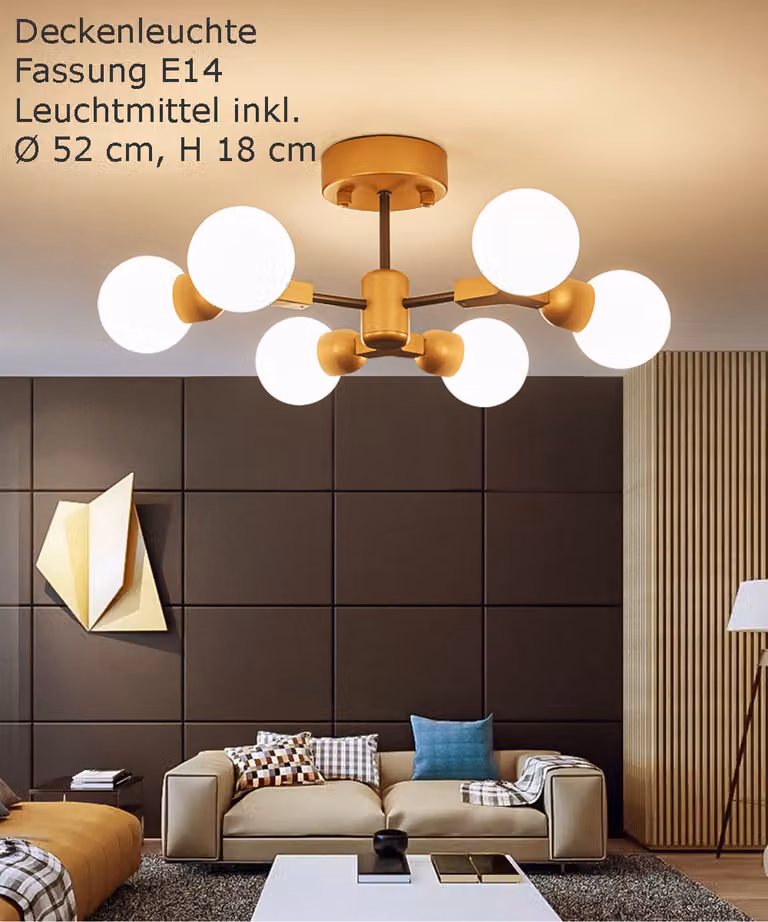 Plafoniera XW817-6 E14 lampadina inclusa colore luce bianco caldo bianco freddo modificabile con interruttore
