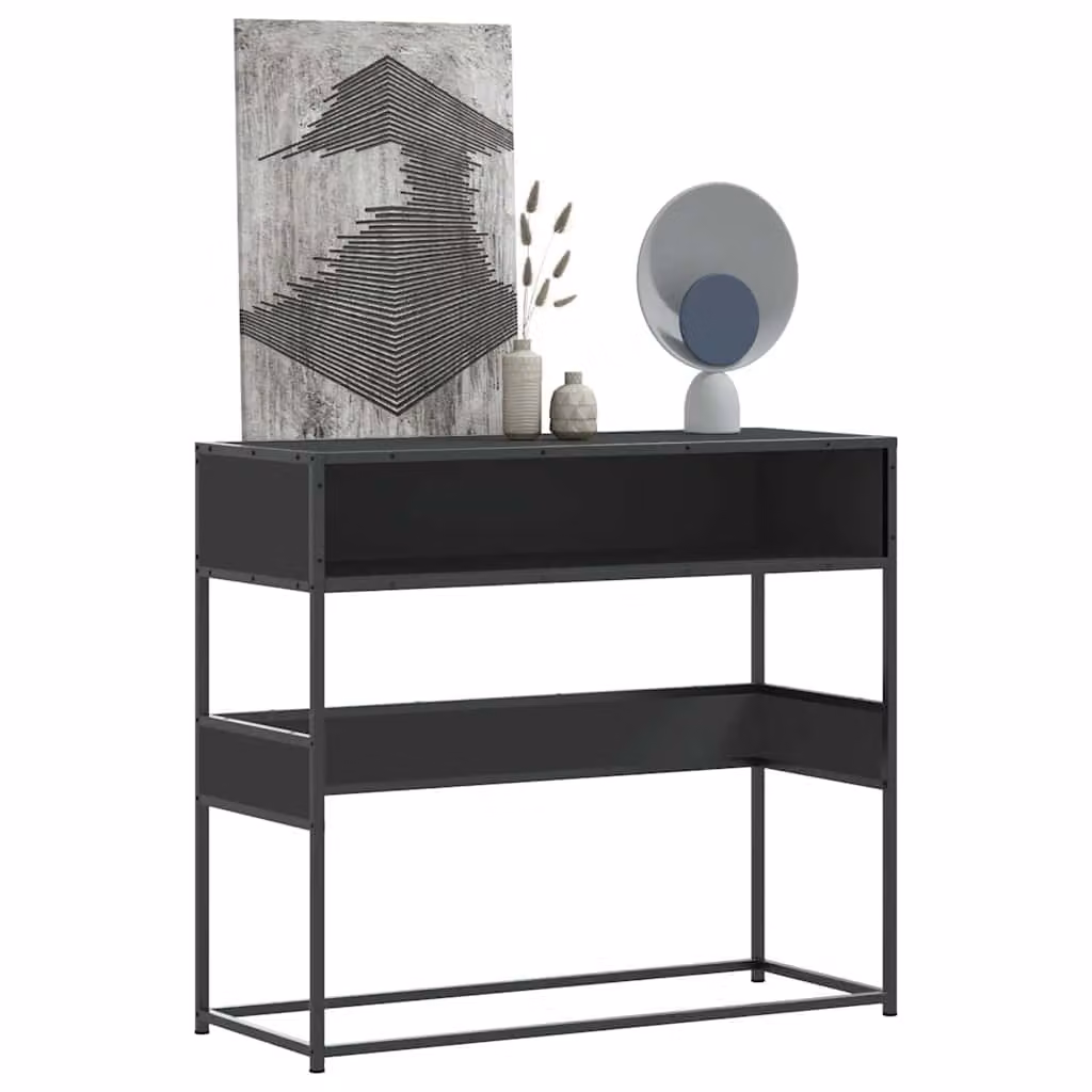 vidaXL Tavolino Consolle Nero in Stile Industrial con Piano in MDF e Struttura in Metallo L/P/H: 90 x 35 x 80 cm