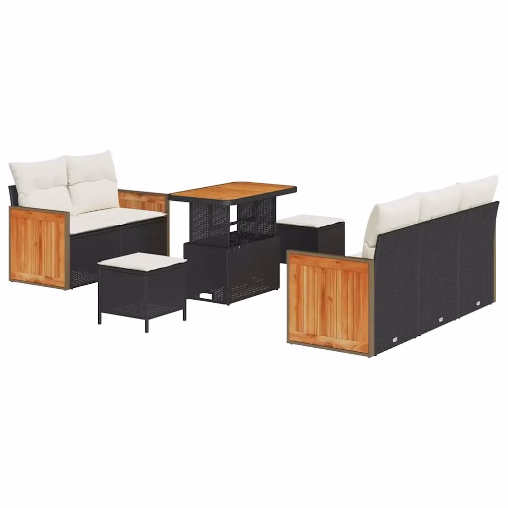vidaXL Set Divano da Giardino a L con 10 Pezzi, Nero e Beige, Design Moderno con Cuscini e Tavolino – 2