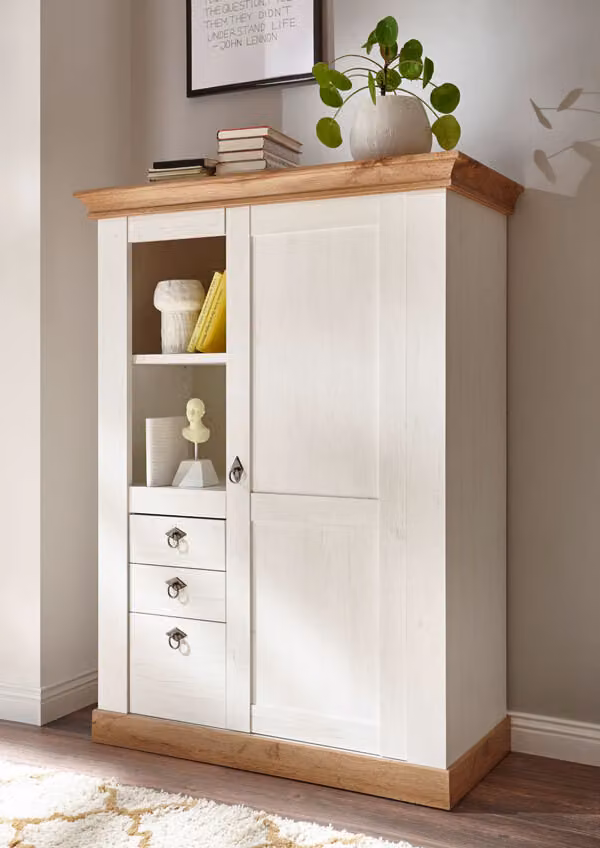 Cassettiera country house 102cm pino bianco / rovere wotan soggiorno