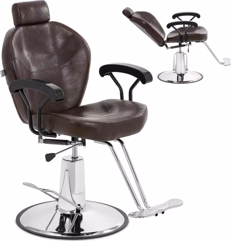 Expondo physa Poltrona da parrucchiere Ilford con poggiatesta e poggiapiedi - Altezza seduta 52 - 64 cm - 150 kg - Marrone