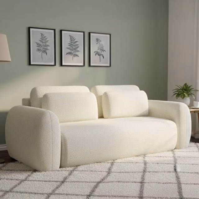 Divano Letto 3 Posti con Contenitore Sessame DMORA, Bianco Crema, L: 266 cm, P: 121 cm – 1