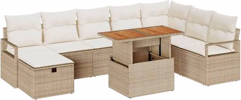 Set Divano da Giardino con cuscino 9 pcs Beige polyrattan