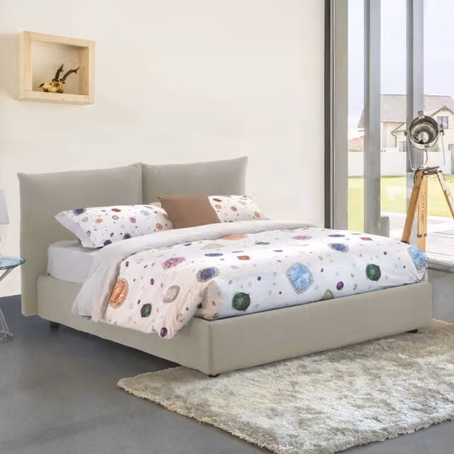 Letto Matrimoniale Arpino Talamo Italia con Materasso Incluso, Base con Contenitore a Alzata, Beige, 160x200 cm