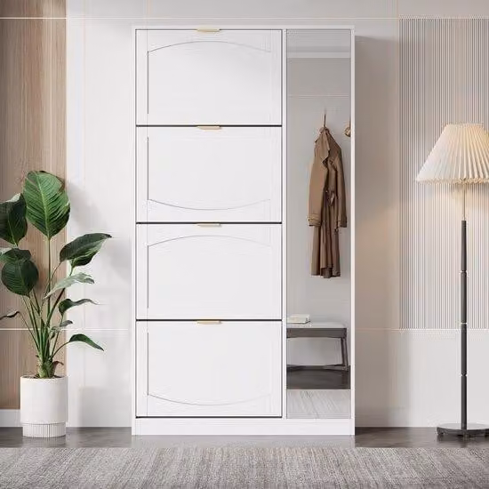 Mobile a cassetti - Bianco - 4 ante - Regolabile - Struttura in legno - 80x147x24 cm