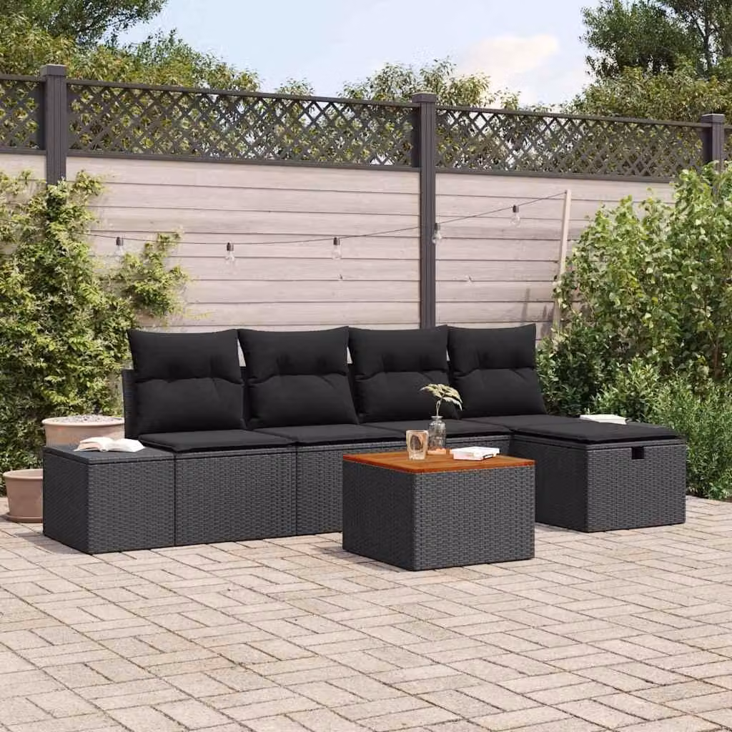 Maison Exclusive - Set da giardino composto da 6 pezzi, divano in rattan sintetico nero