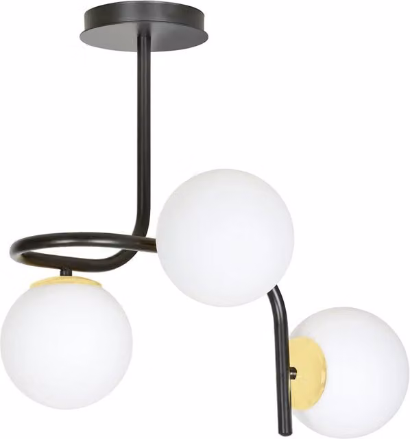 Lampadario a soffitto Luceart-Classic con 3 luci a bracci e sfere in vetro opalino bianco, finitura nero e oro – 1