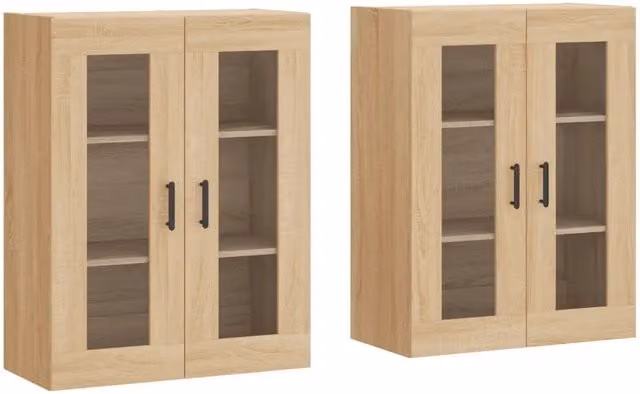 Set di 2 armadietti da parete pratici portaoggetti decorativi 69,5 x 34 x 90 cm in legno ingegnerizzato rovere sonoma 02_0055435
